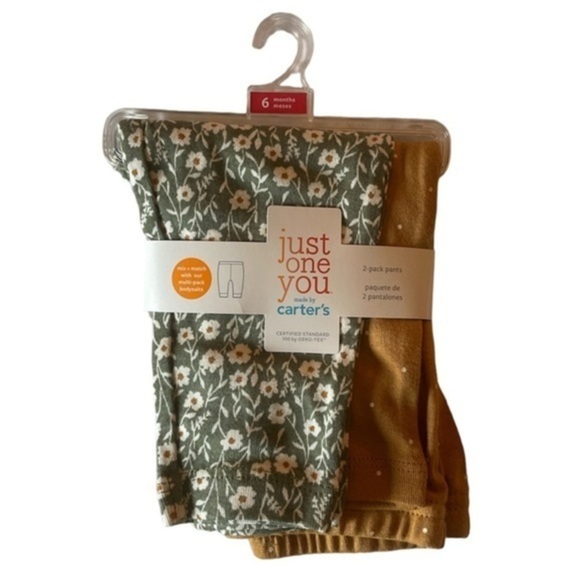 Carter’s just one you legging pant Olive green Floral tan polka dot pant Sz 6M - Picture 1 of 6
